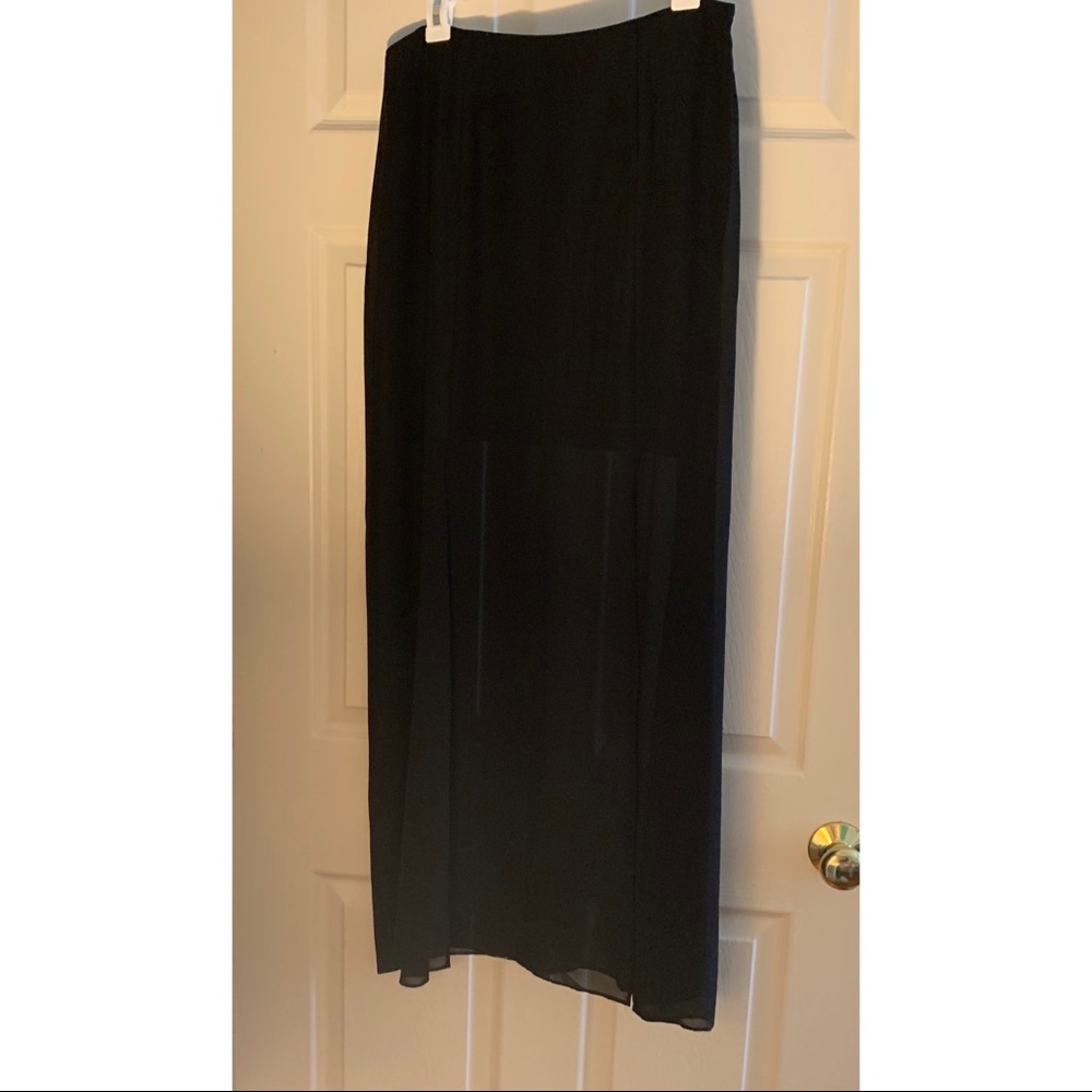 Sheer High Waisted Maxi Skirt w High-Leg Slits